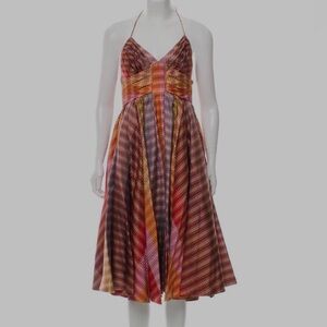 Zac Posen Silk Midi Dress | Multicolor Plaid | Size 6 | Designer Cocktail Dress